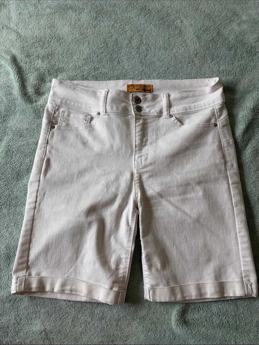 Wax Jean “Butt, I Love You!” White Women's Bermuda Denim Shorts